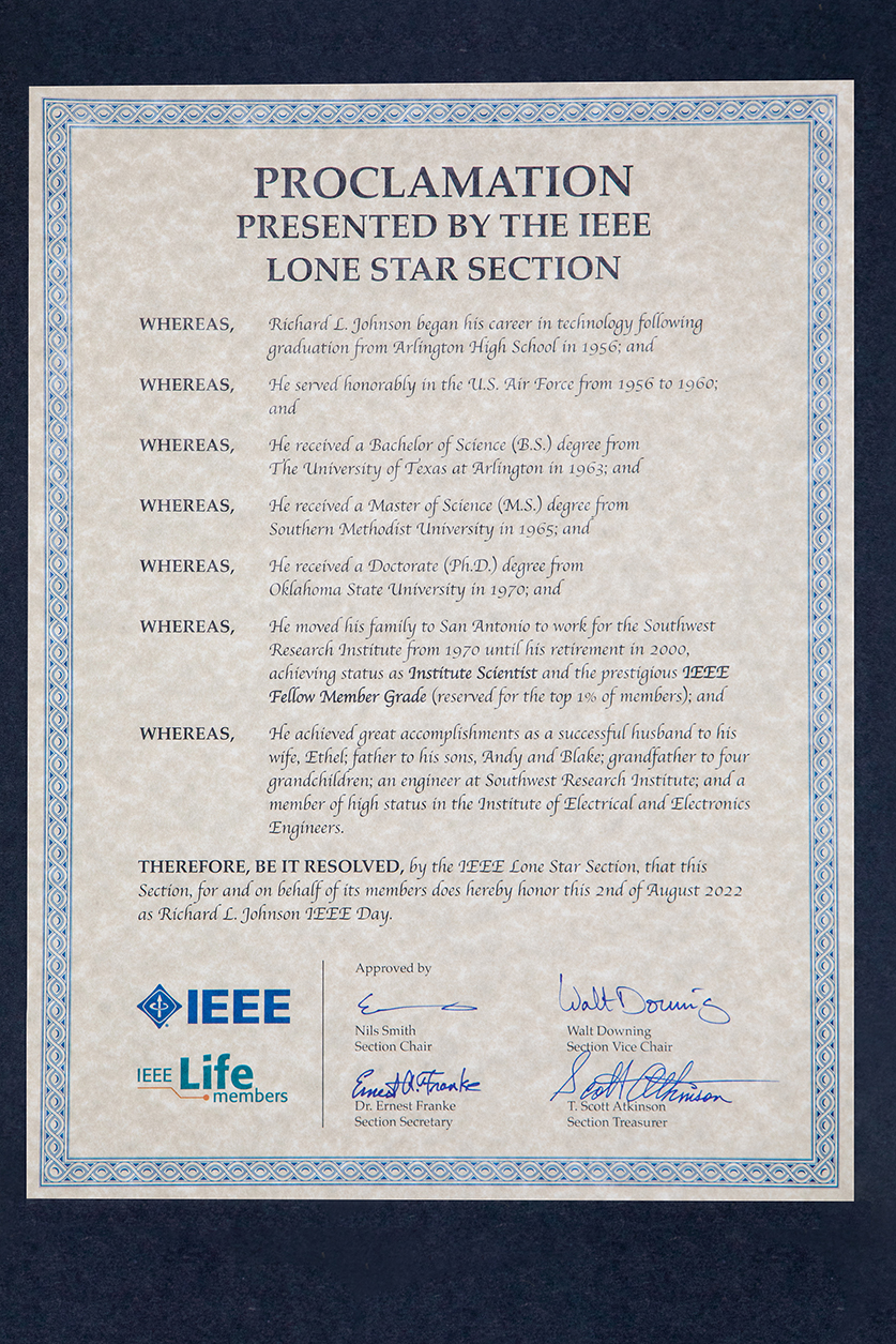 Richard Johnson IEEE Day proclamation
