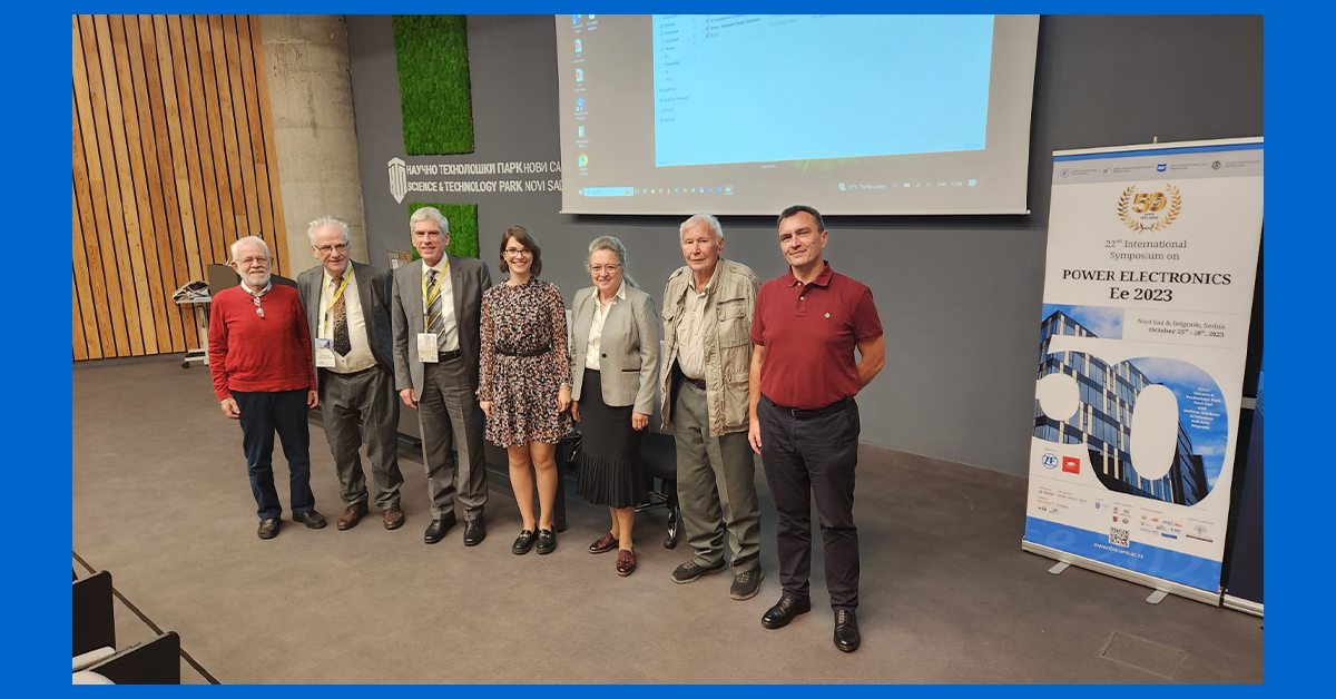 Members of the IEEE S&M LMAG and guests (from left): Prof. Miroslav Prsa, Prof. Goce Arsov, Prof. Vladimir Katic, Jovana Gluscevic, Prof. Ljiljana Zivanov, Prof. Milos Zivanov, Dr. Predrag Ninkovic (Photo by Prof. Stevan Cveticanin).