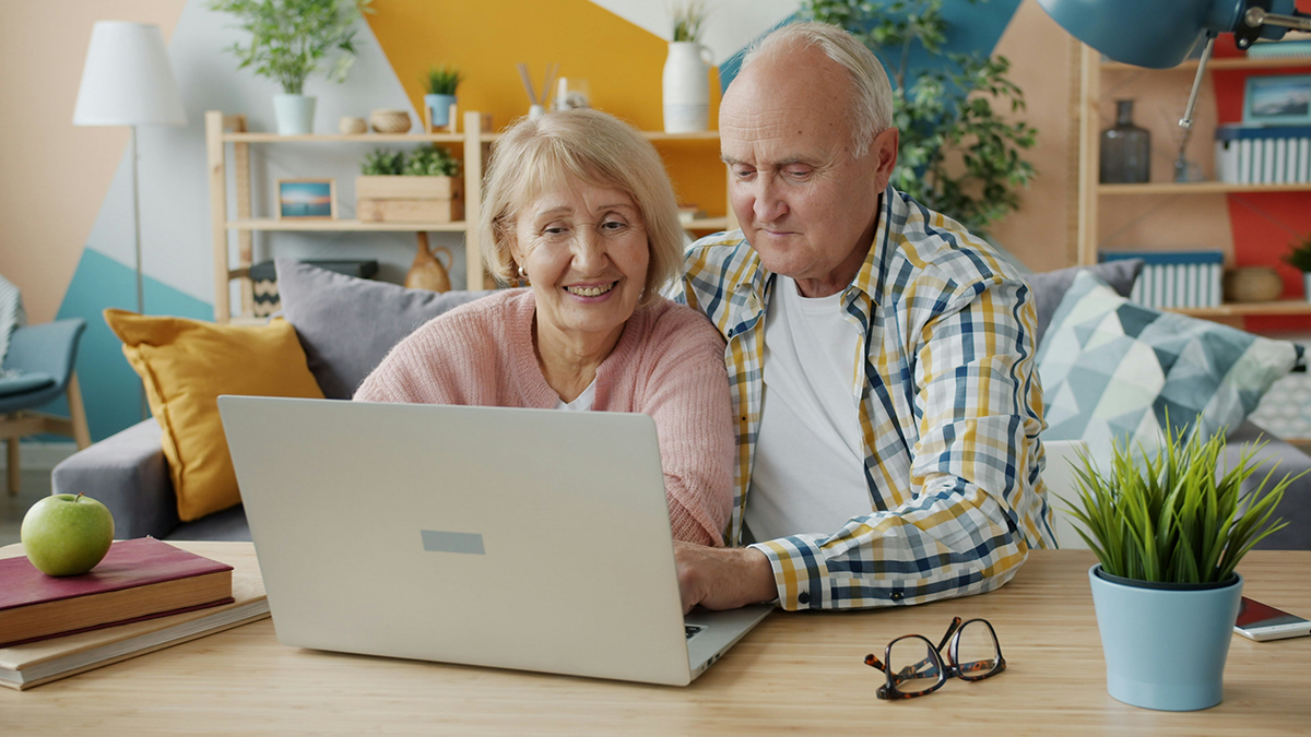 senior couple at a computer